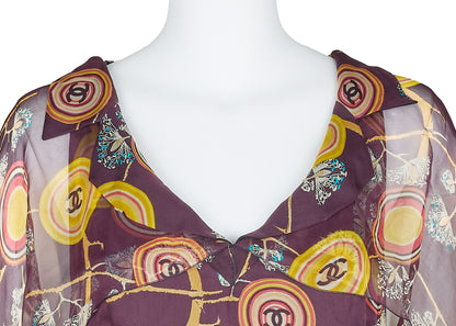 CHANEL One Piece Top, Ruffle, Silk, Bordeaux, Gold-Tone Hardware, Pre-Owned - Vintage La Charme