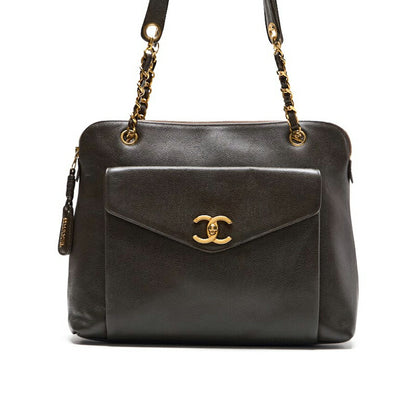 CHANEL Shoulder Bag, Outside Flap, Double Chain, Caviar Skin, Khaki, Gold-Tone Hardware, Pre-Owned - Vintage La Charme