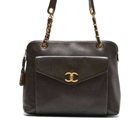 CHANEL Shoulder Bag, Outside Flap, Double Chain, Caviar Skin, Khaki, Gold-Tone Hardware, Pre-Owned - Vintage La Charme