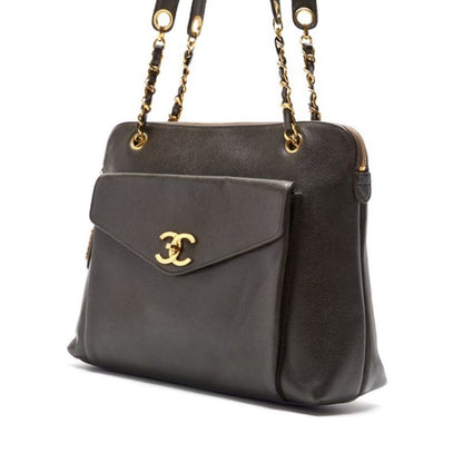 CHANEL Shoulder Bag, Outside Flap, Double Chain, Caviar Skin, Khaki, Gold-Tone Hardware, Pre-Owned - Vintage La Charme