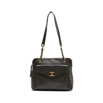 CHANEL Shoulder Bag, Outside Flap, Double Chain, Caviar Skin, Khaki, Gold-Tone Hardware, Pre-Owned - Vintage La Charme