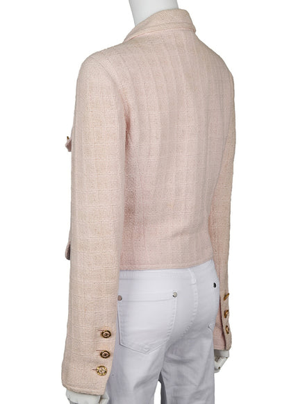 CHANEL Jacket, Coco Button, Tweed, Cotton, Pink, Gold-Tone Hardware, Pre-Owned - Vintage La Charme