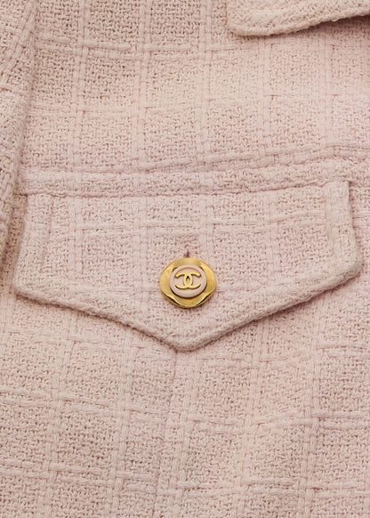 CHANEL Jacket, Coco Button, Tweed, Cotton, Pink, Gold-Tone Hardware, Pre-Owned - Vintage La Charme