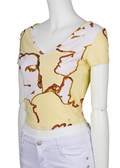CHANEL T-Shirt, Coco Mark Total Pattern, Short Sleeve, Cotton, Yellow, Gold-Tone Hardware, Pre-Owned - Vintage La Charme