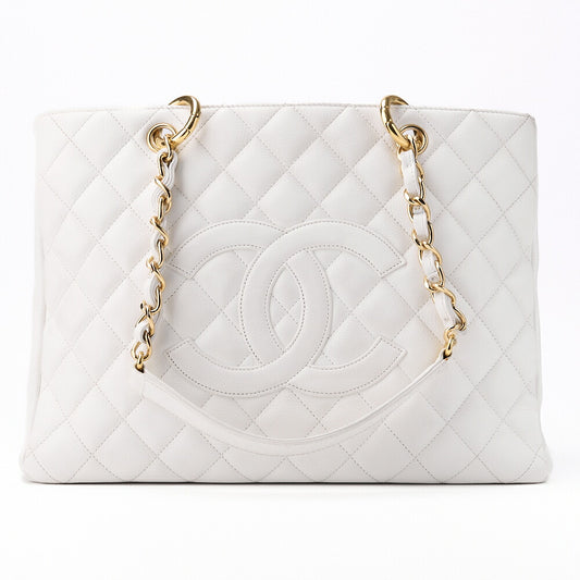 CHANEL Shoulder Bag, Matelasse, Coco Mark, Caviar Skin, White, Silver-Tone Hardware, Pre-Owned - Vintage La Charme