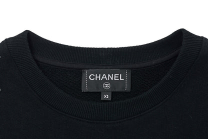 CHANEL Cropped Sweatshirt, Coco Mark, Tweed, Cotton, Black, Pre-Owned - Vintage La Charme