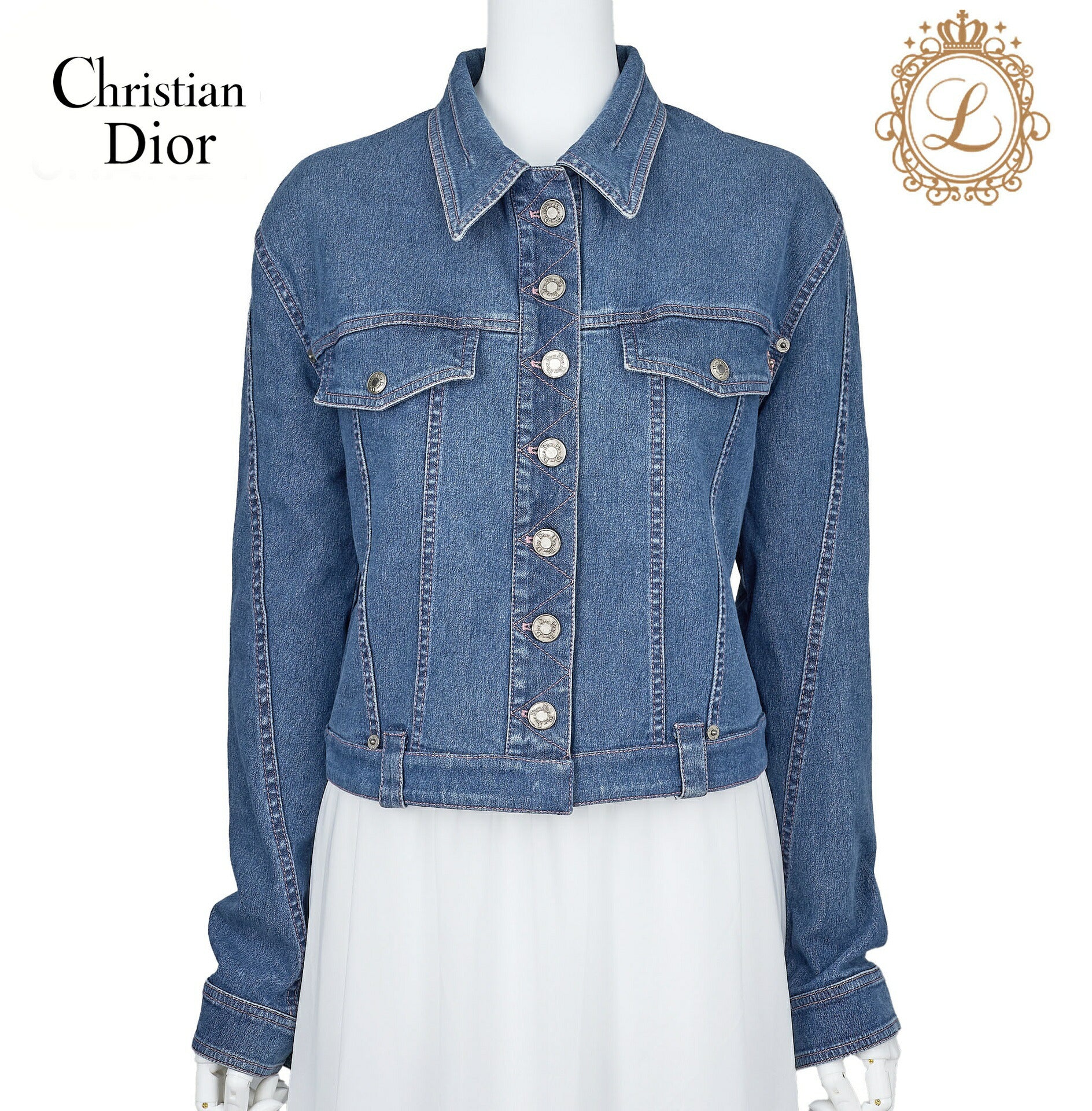 Dior Denim Jacket, Logo Button, Long Sleeve, Cotton, Blue, Silver-Tone Hardware, Pre-Owned - Vintage La Charme