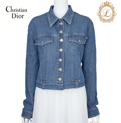 Dior Denim Jacket, Logo Button, Long Sleeve, Cotton, Blue, Silver-Tone Hardware, Pre-Owned - Vintage La Charme