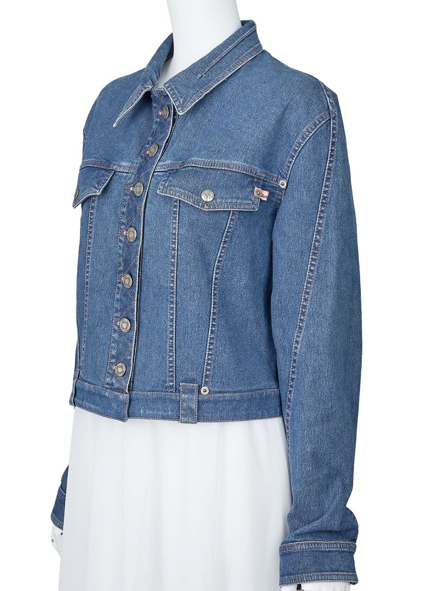 Dior Denim Jacket, Logo Button, Long Sleeve, Cotton, Blue, Silver-Tone Hardware, Pre-Owned - Vintage La Charme