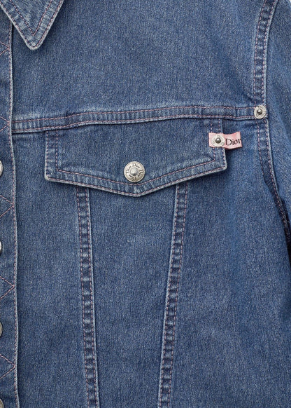 Dior Denim Jacket, Logo Button, Long Sleeve, Cotton, Blue, Silver-Tone Hardware, Pre-Owned - Vintage La Charme