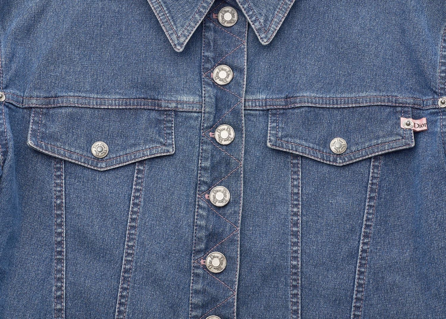 Dior Denim Jacket, Logo Button, Long Sleeve, Cotton, Blue, Silver-Tone Hardware, Pre-Owned - Vintage La Charme