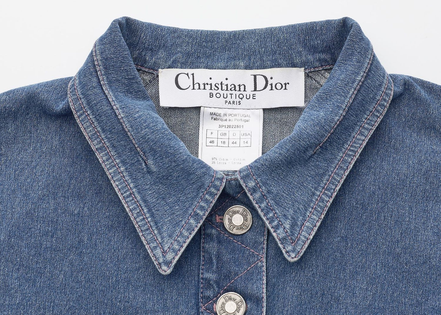 Dior Denim Jacket, Logo Button, Long Sleeve, Cotton, Blue, Silver-Tone Hardware, Pre-Owned - Vintage La Charme