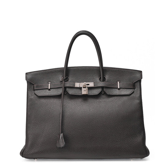 Hermes Birkin 40 Handbag Tryon Clemence Brown Silver-Tone Hardware Pre-Owned