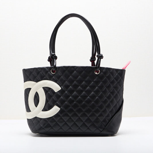 CHANEL Tote Bag, Cambon Line, Large, Calf Leather, Black, Silver-Tone Hardware, Pre-Owned - Vintage La Charme
