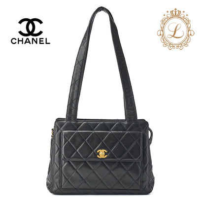 CHANEL Shoulder Bag Matelasse Lambskin Black Gold-Tone Hardware Pre-Owned - Vintage La Charme