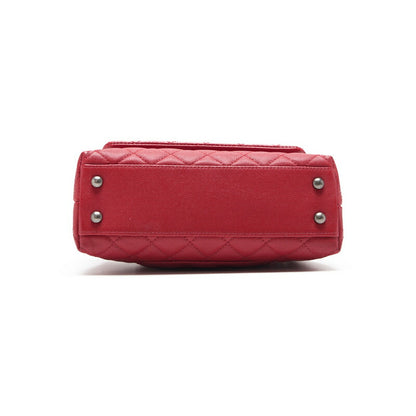 CHANEL Handbag Matelasse Coco Handle 2WAY Caviar Skin Red Silver-Tone Hardware Pre-Owned - Vintage La Charme
