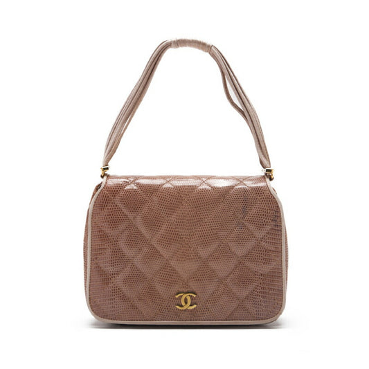 CHANEL Handbag Matelasse Push Lock Full Flap Lizard Beige Gold-Tone Hardware Pre-Owned - Vintage La Charme