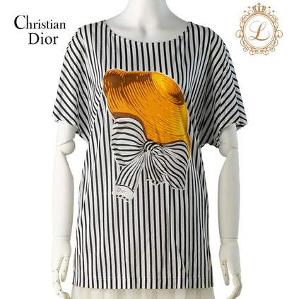 Dior T-Shirt, Short Sleeve, Cut Sew, Cotton, White, Silver-Tone Hardware, Pre-Owned - Vintage La Charme