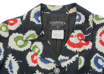 Chanel Jacket Skirt Setup, Paint Pattern, Cotton, Black, Gold-Tone Hardware, Pre-Owned - Vintage La Charme