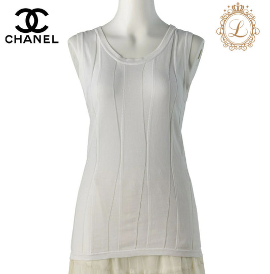 CHANEL Sleeveless Top, Coco Mark, Cotton, White, Pre-Owned - Vintage La Charme