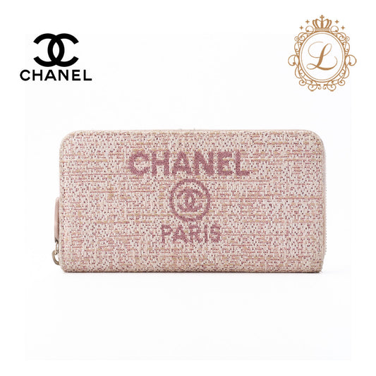 CHANEL Deauville Round Long Wallet Canvas Pink Gold-Tone Hardware Pre-Owned - Vintage La Charme