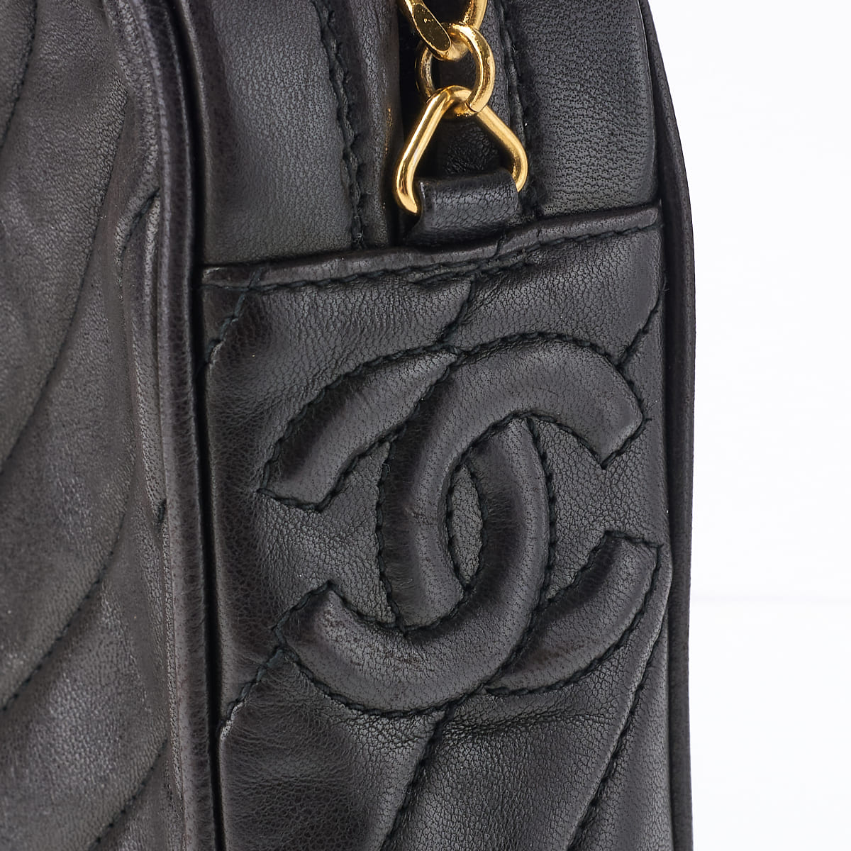 CHANEL Shoulder Bag, Bias Stitch, Coco Mark, Lambskin, Black, Gold-Tone Hardware, Pre-Owned - Vintage La Charme