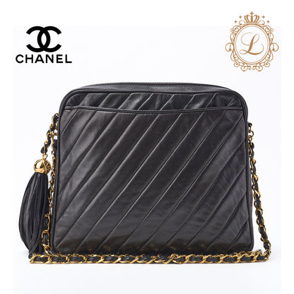 CHANEL Shoulder Bag, Bias Stitch, Coco Mark, Lambskin, Black, Gold-Tone Hardware, Pre-Owned - Vintage La Charme