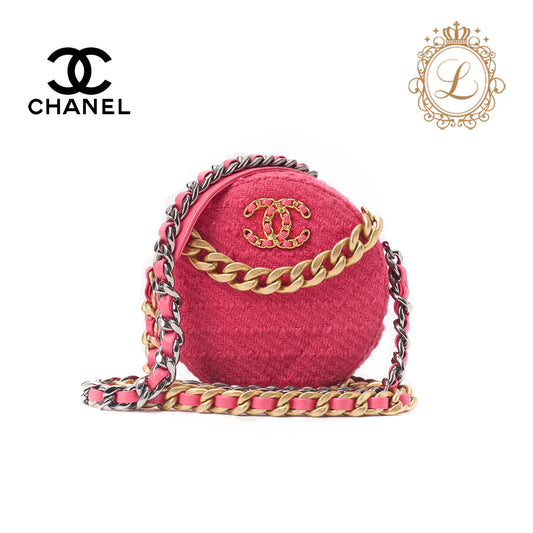 CHANEL 19 Matelasse Chain Shoulder Tote Bag Tweed Pink Gold-Tone Hardware Pre-Owned - Vintage La Charme