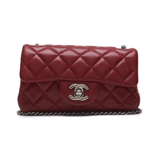 CHANEL Mini Shoulder Bag Matelasse Chain Shoulder Caviar Skin Red Silver-Tone Hardware Pre-Owned - Vintage La Charme