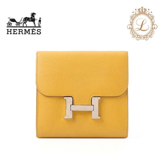 HERMES Constance Compact Two-Fold Wallet Vaux Epson Blue Atoll Silver-Tone Hardware Pre-Owned - Vintage La Charme