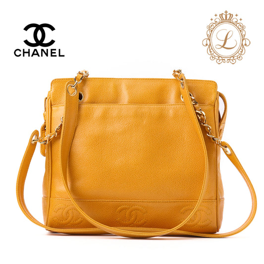 CHANEL Shoulder Bag, Triple Coco With Ball Charm, Double Chain, Caviar Skin, Orange, Gold-Tone Hardware, Pre-Owned - Vintage La Charme