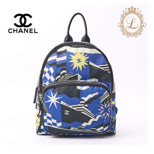 Chanel Backpack Bag, Cruise Line, Coco Charm, Canvas, Multicolor, Silver-Tone Hardware, Pre-Owned - Vintage La Charme