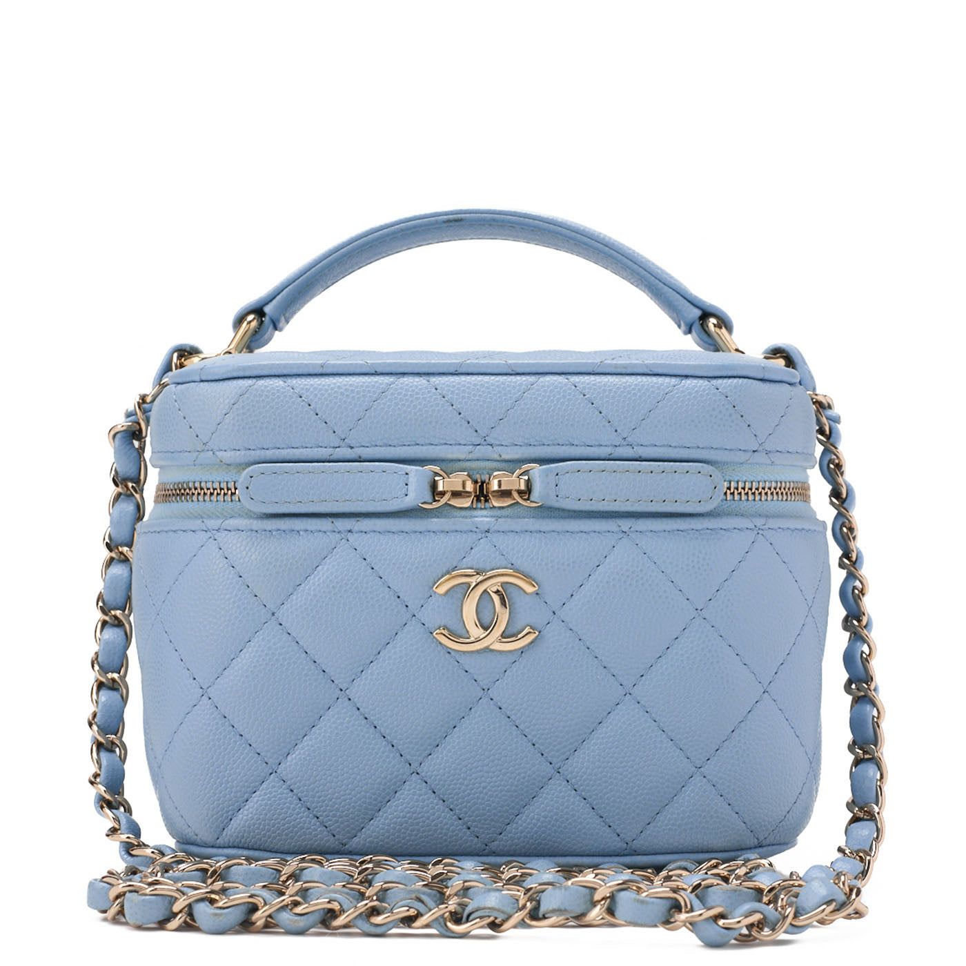CHANEL Chain Shoulder Bag  Matelassé Vanity Caviar Skin Light Blue 2way Gold-Tone Hardware, Pre-Owned