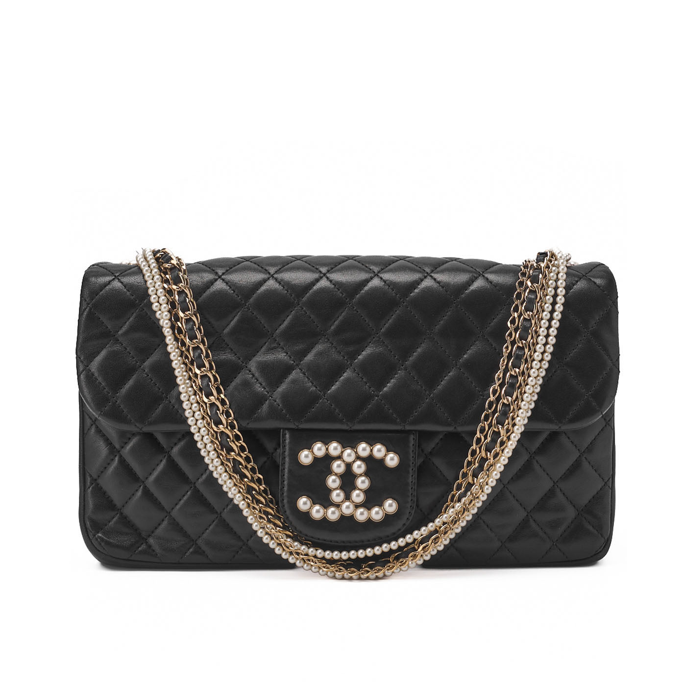 Chanel Shoulder Bag Matelasse Lambskin Black Gold-Tone Hardware Pre-Owned