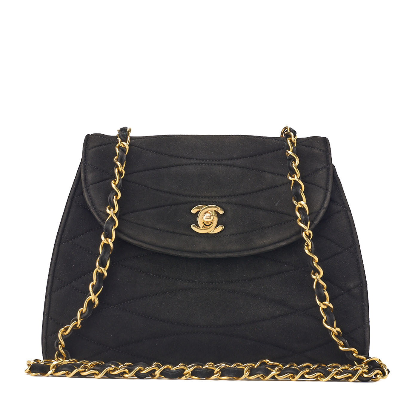CHANEL Shoulder Tote Bag Round Flap Turn Lock Chain Shoulder Suede Black Gold-Tone Hardware Pre-Owned