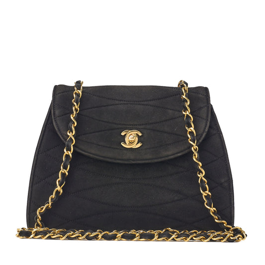 CHANEL Shoulder Tote Bag Round Flap Turn Lock Chain Shoulder Suede Black Gold-Tone Hardware Pre-Owned