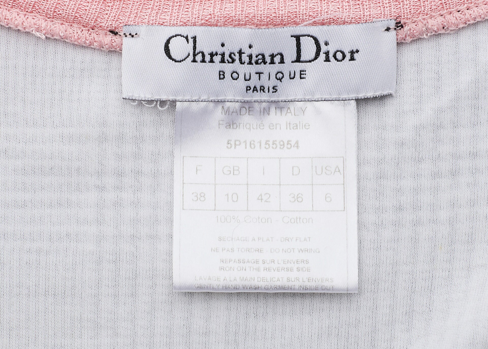 Dior T-Shirt Cut and Sewn Short Sleeve Cotton Pink Gold-Tone Hardware Pre-Owned - Vintage La Charme