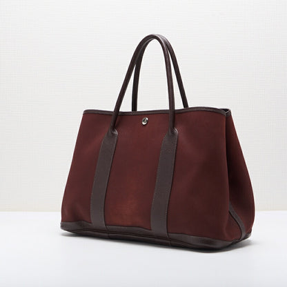 HERMES Garden Party PM Tote Bag Toile Offiche Bordeaux Silver-Tone Hardware Pre-Owned - Vintage La Charme