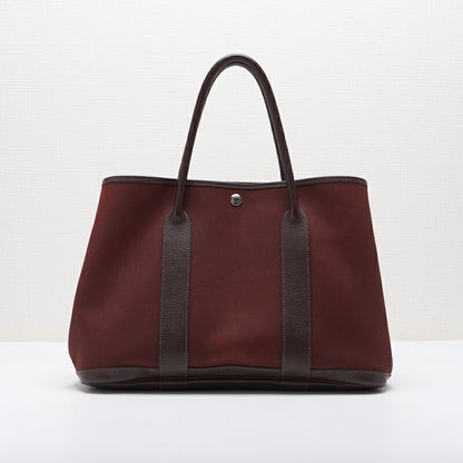 HERMES Garden Party PM Tote Bag Toile Offiche Bordeaux Silver-Tone Hardware Pre-Owned - Vintage La Charme