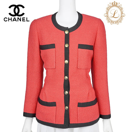 CHANEL Jacket Coat, Coco Button, Long Sleeve, Wool Blend, Red, Gold-Tone Hardware, Pre-Owned - Vintage La Charme