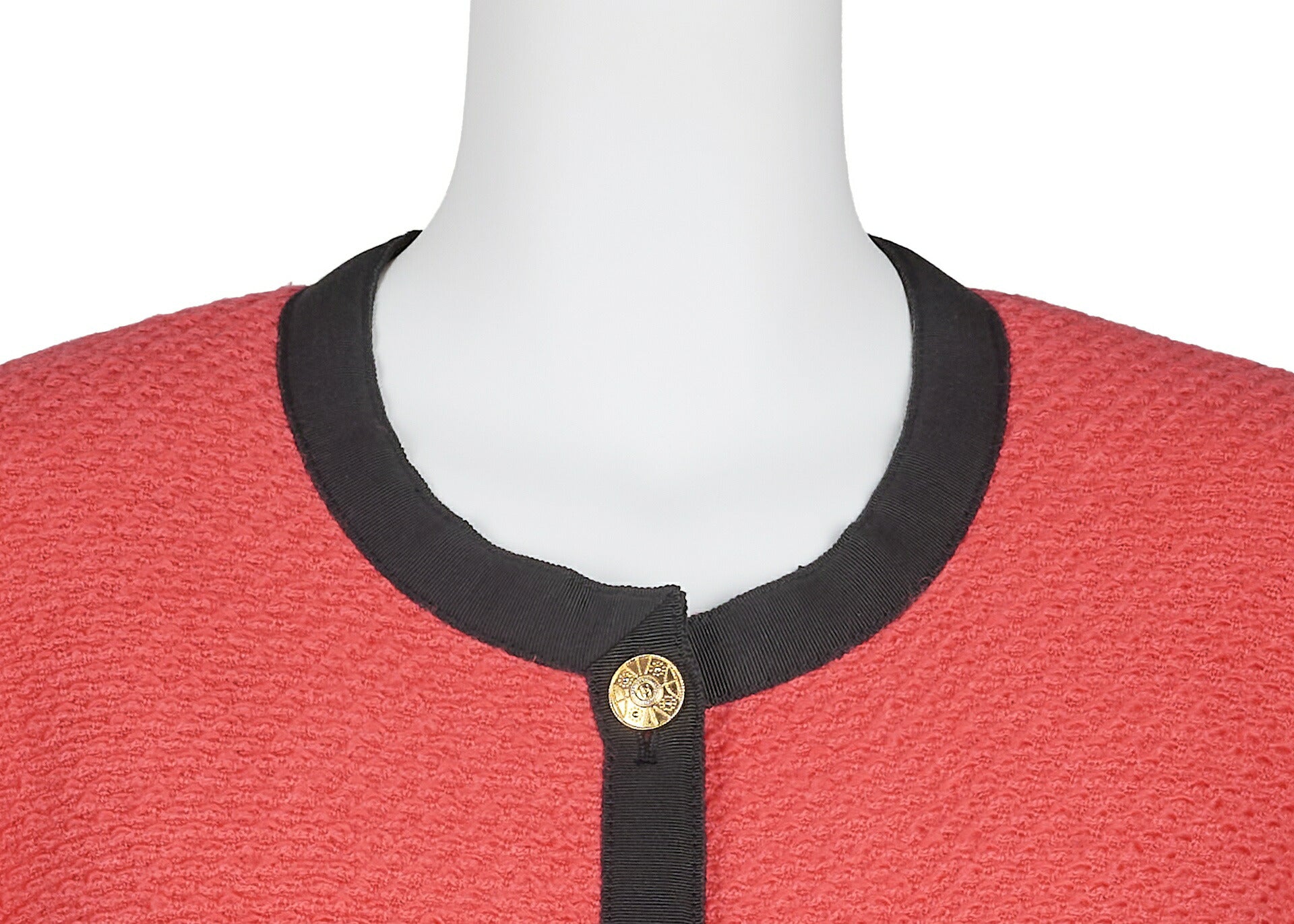 CHANEL Jacket Coat, Coco Button, Long Sleeve, Wool Blend, Red, Gold-Tone Hardware, Pre-Owned - Vintage La Charme