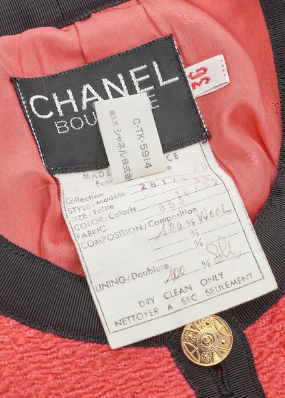 CHANEL Jacket Coat, Coco Button, Long Sleeve, Wool Blend, Red, Gold-Tone Hardware, Pre-Owned - Vintage La Charme