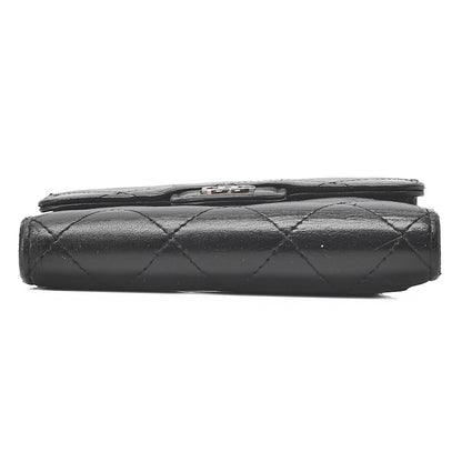 シャネル マトラッセ 三つ折り コンパクト財布 ラムスキン 黒 シルバー金具 中古