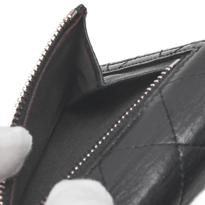シャネル マトラッセ 三つ折り コンパクト財布 ラムスキン 黒 シルバー金具 中古