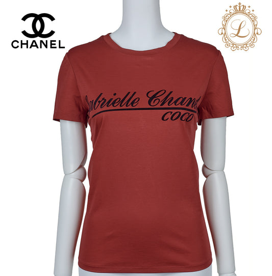 CHANEL T-Shirt Cut-and-Sew Short Sleeve Cotton Red Gold-Tone Hardware Pre-Owned - Vintage La Charme