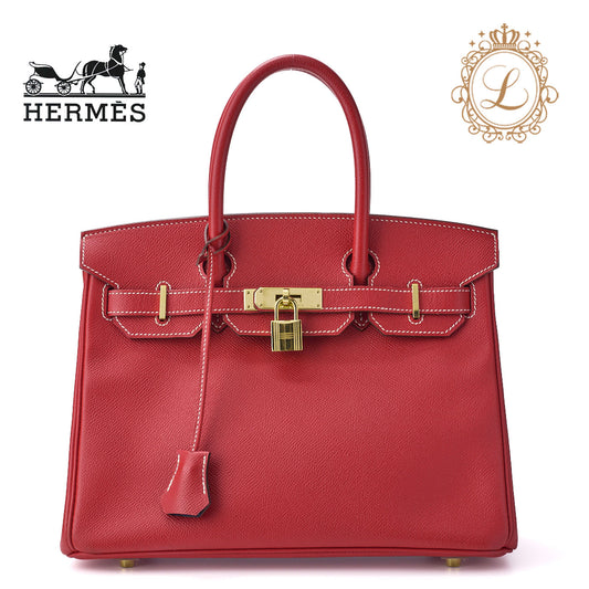 HERMES Birkin 30 Tote Bag, Vaux Epson, Rouge Casaque, Gold-Tone Hardware, Pre-Owned - Vintage La Charme