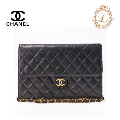 CHANEL Shoulder Bag, Matelasse, Push Lock, Chain Shoulder, Lambskin, Black, Gold-Tone Hardware, Pre-Owned - Vintage La Charme