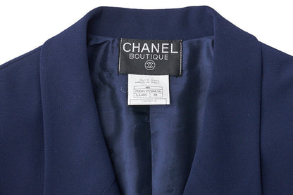 CHANEL Jacket Skirt Set, Coco Button, Wool, Navy, Gold-Tone Hardware, Pre-Owned - Vintage La Charme