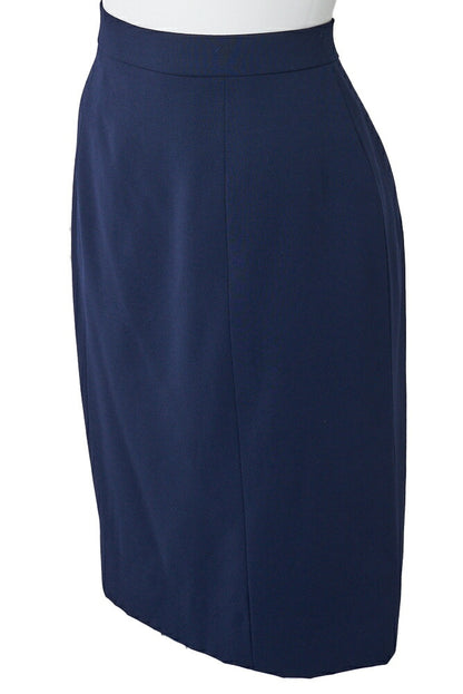 CHANEL Jacket Skirt Set, Coco Button, Wool, Navy, Gold-Tone Hardware, Pre-Owned - Vintage La Charme