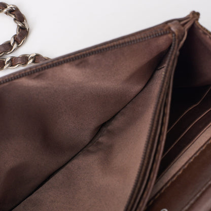 CHANEL Shoulder Bag Mini Travel Chain Wallet Lambskin Canvas Brown Silver-Tone Hardware Pre-Owned - Vintage La Charme